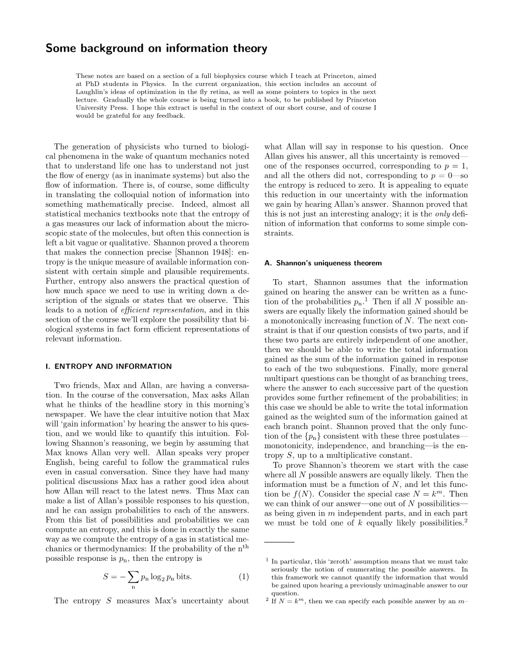 Some Background on Information Theory