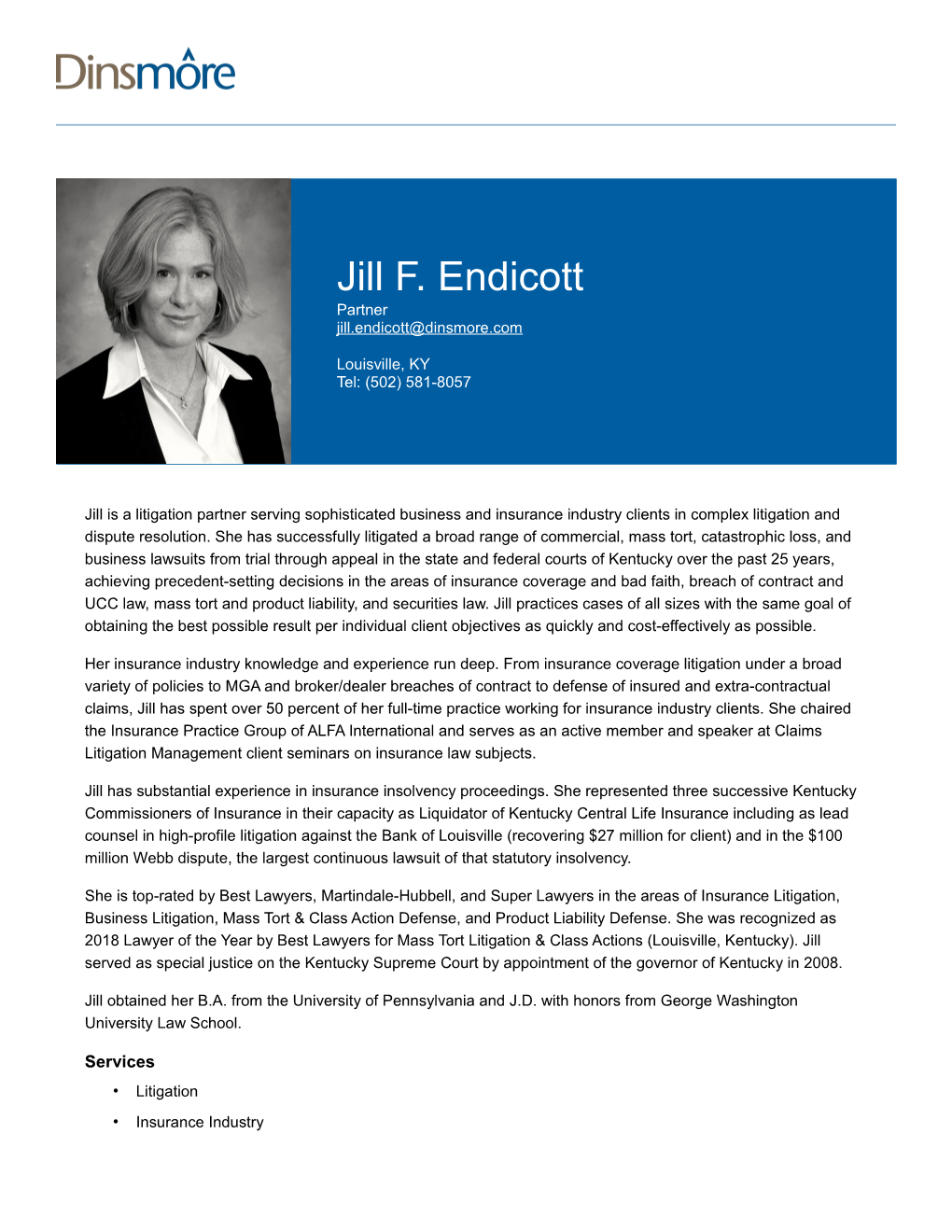 Jill F. Endicott Partner Jill.Endicott@Dinsmore.Com