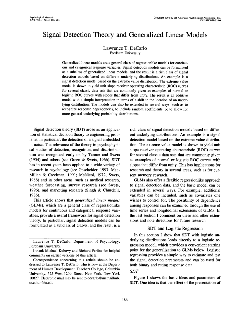 Signal Detection Theory and Generalized Linear Models