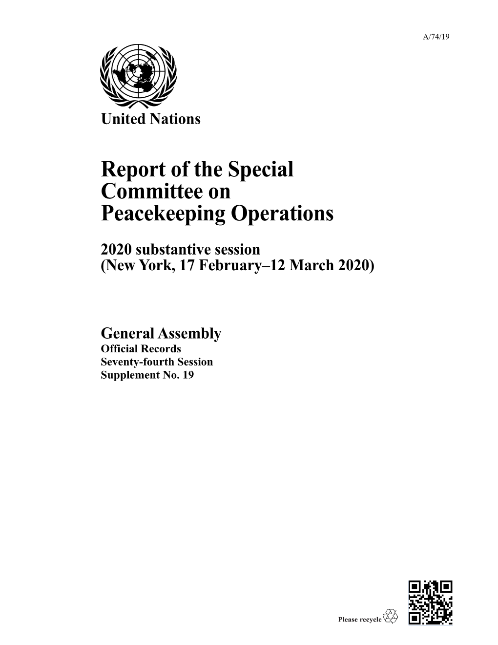 Report of the Special Committee on Peacekeeping Operations