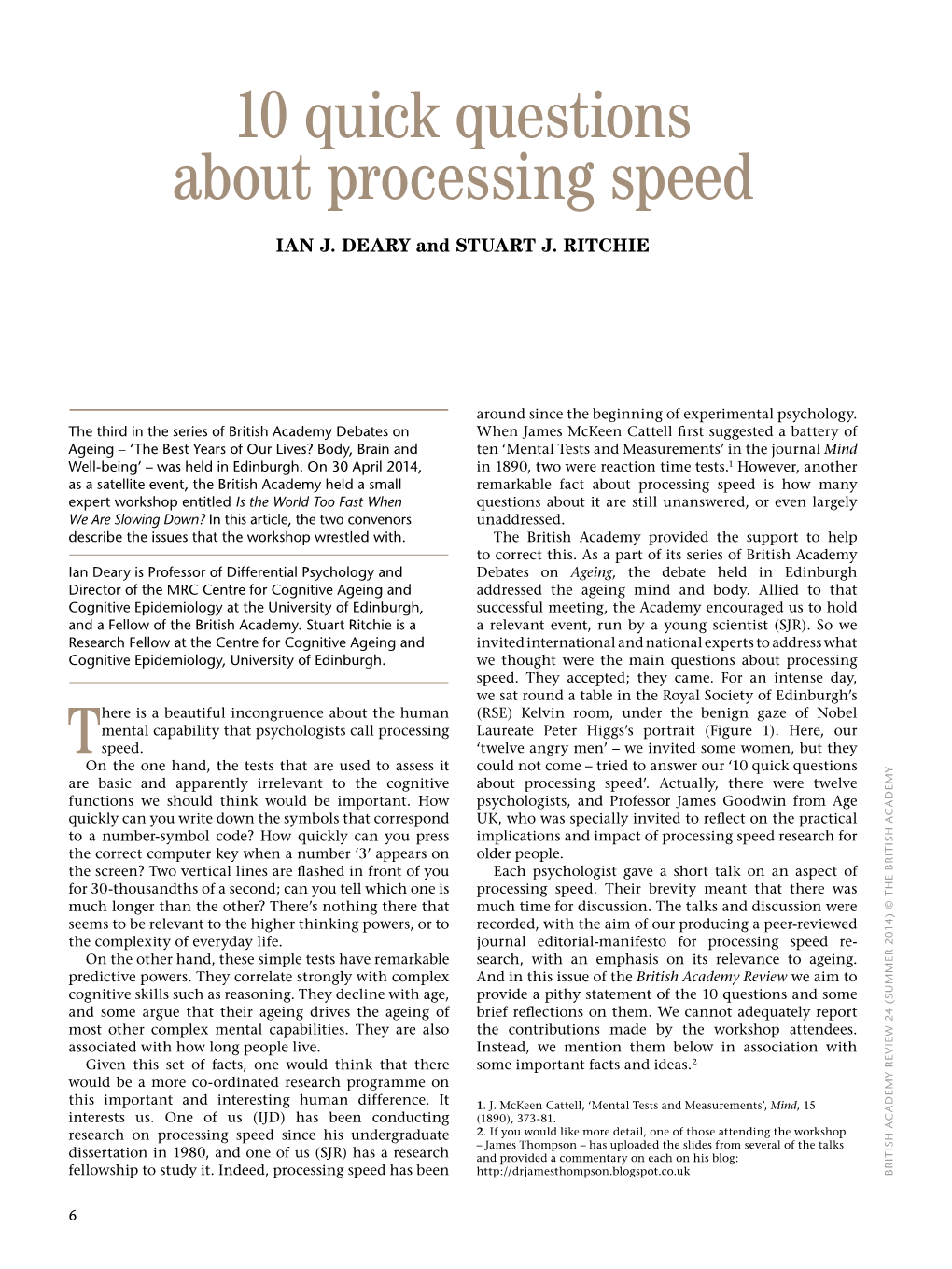 10 Quick Questions About Processing Speed