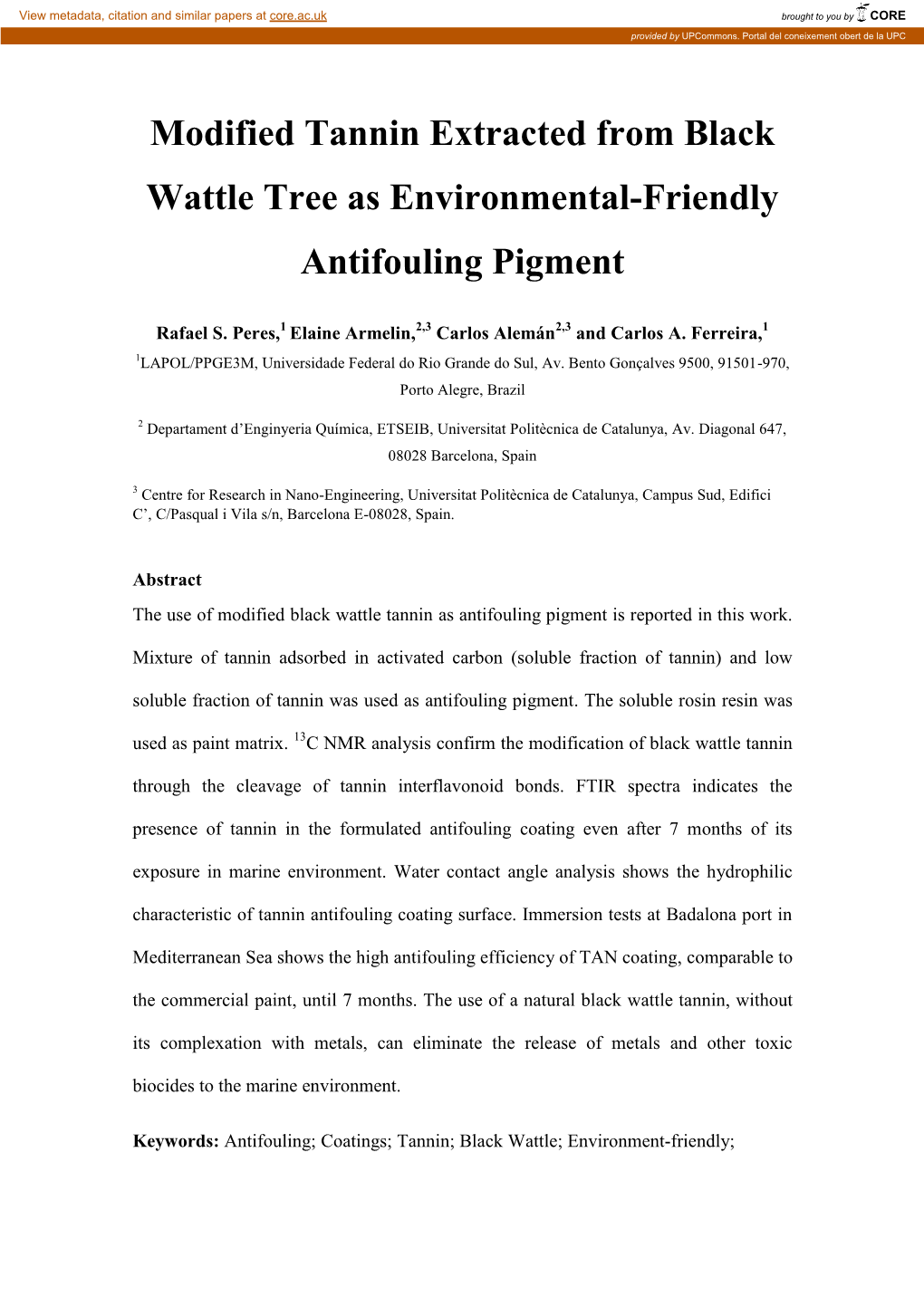 Modified Tannin Extracted from Black Wattle Tree As Environmental-Friendly Antifouling Pigment