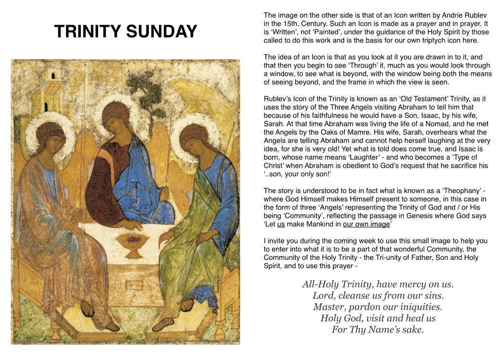 TRINITY SUNDAY Called to Do This Work and Is the Basis for Our Own Triptych Icon Here