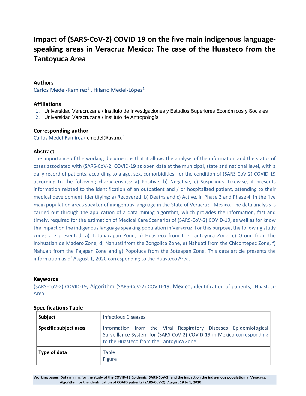 Impact of (SARS-Cov-2) COVID 19 on the Five Main Indigenous Language- Speaking Areas in Veracruz Mexico: the Case of the Huasteco from the Tantoyuca Area