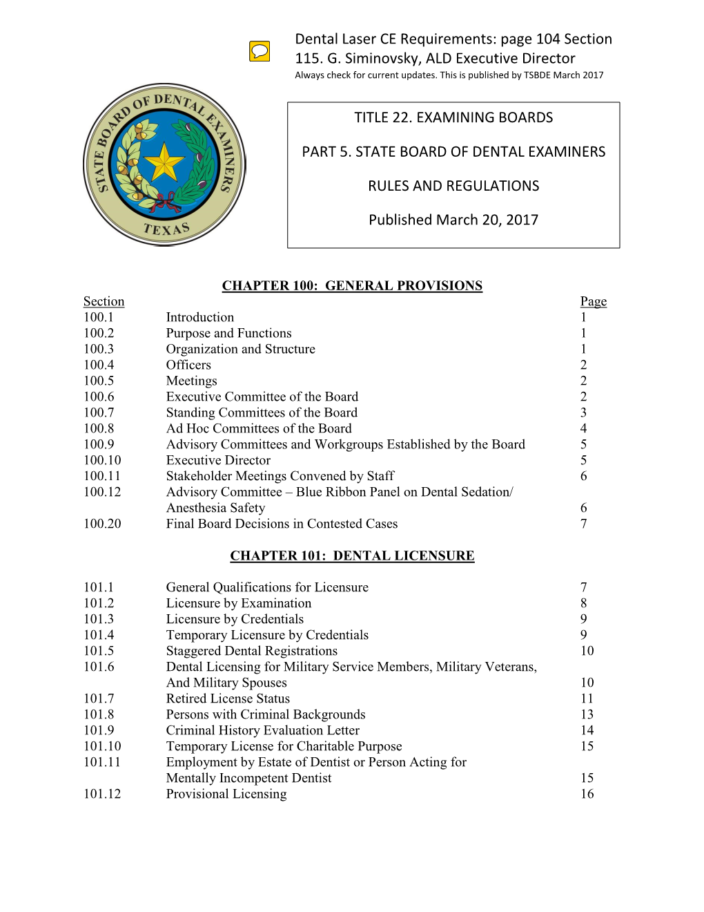 Title 22. Examining Boards Part 5. State Board Of