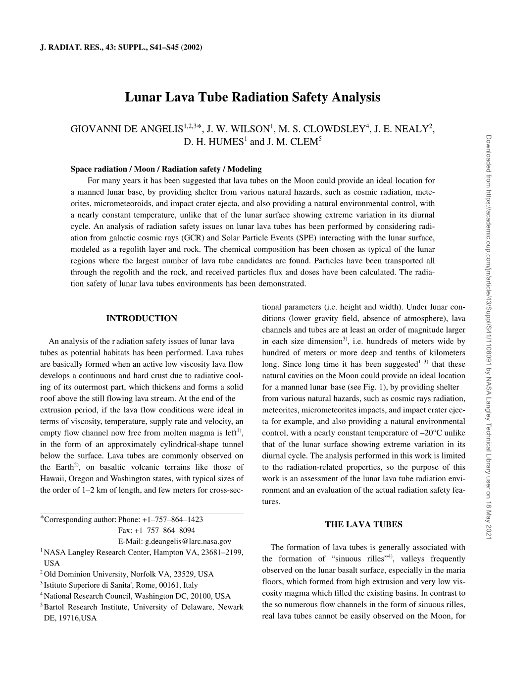 Lunar Lava Tube Radiation Safety Analysis