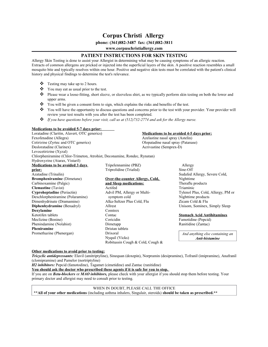 Patient Instructions for Skin Testing