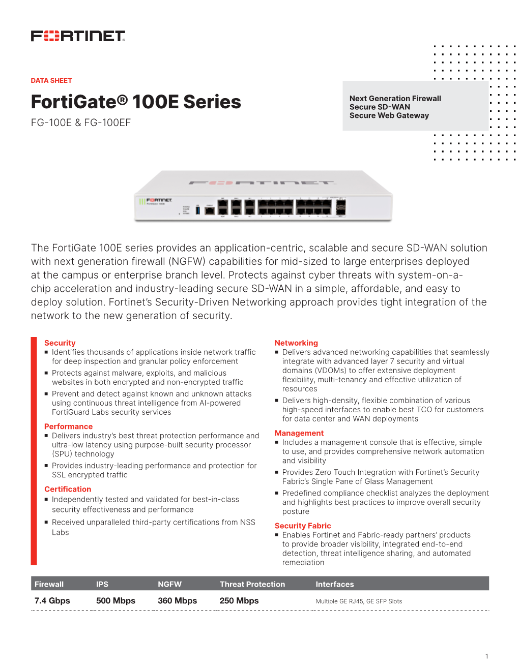 Fortigate 100E Series Data Sheet