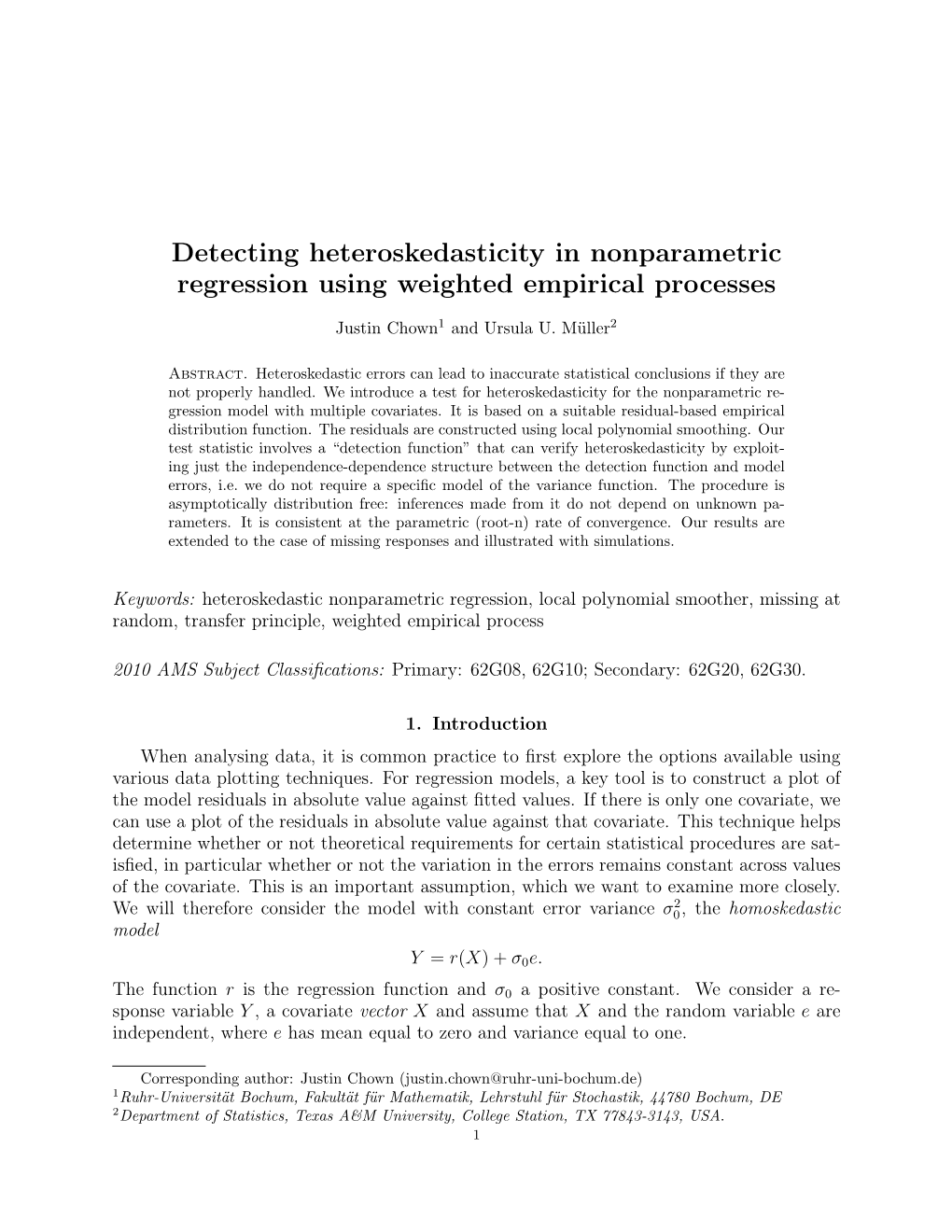 Detecting Heteroskedasticity in Nonparametric Regression Using Weighted Empirical Processes