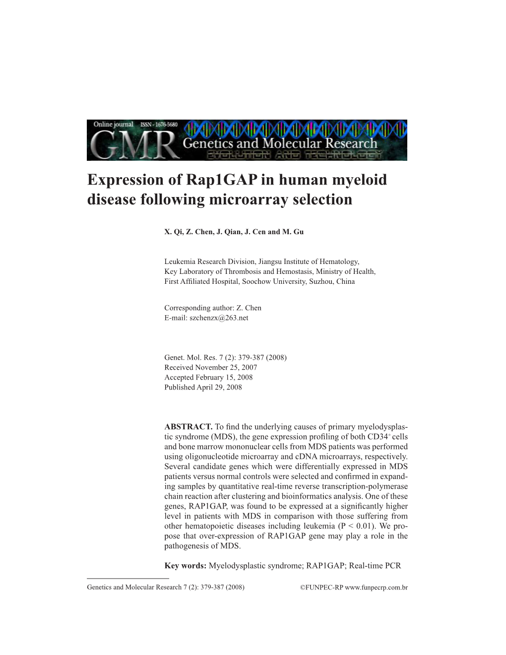 Expression of Rap1gap in Human Myeloid Disease Following Microarray Selection