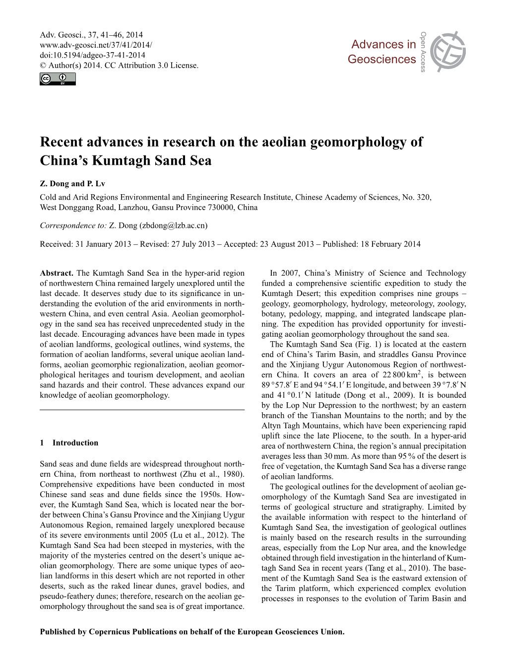 Recent Advances in Research on the Aeolian Geomorphology of China's