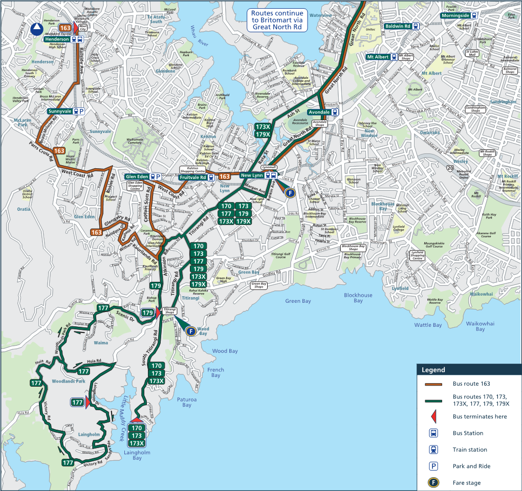 Routes Continue to Britomart Via Great North Rd Legend