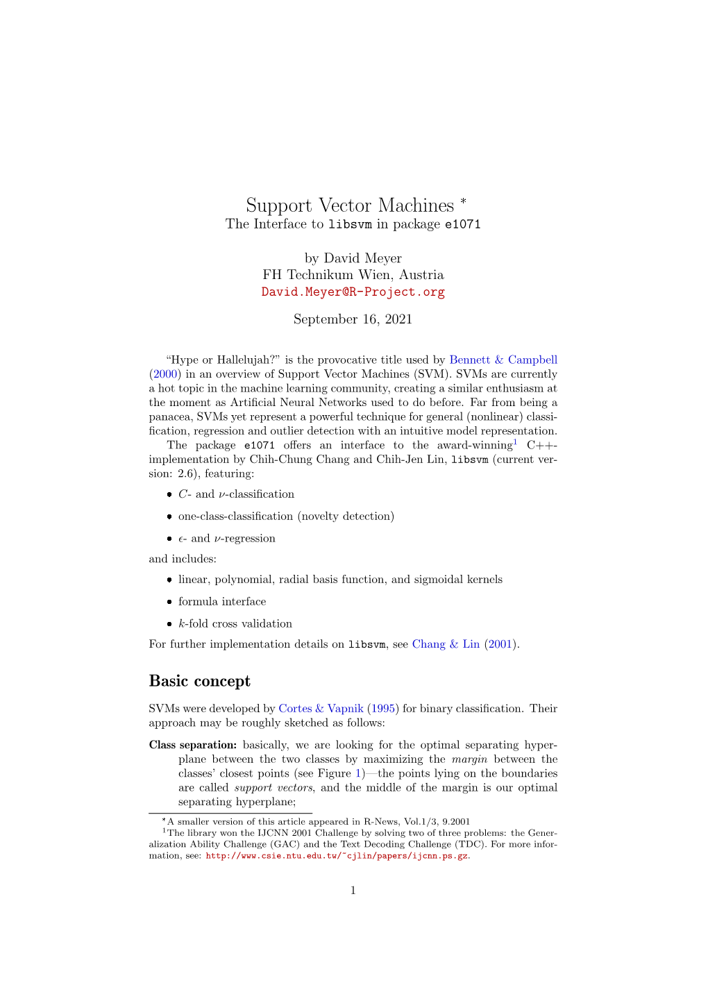 Support Vector Machines—The Interface to Libsvm in Package E1071
