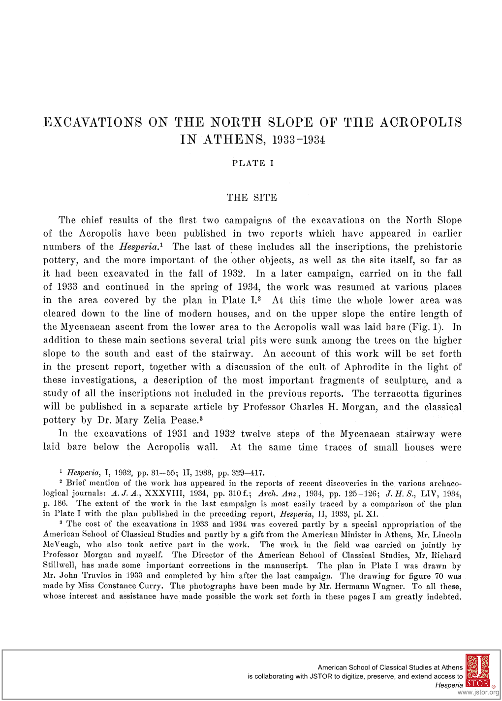 Excavations on the North Slope of the Acropolis in Athens, 1933-1934