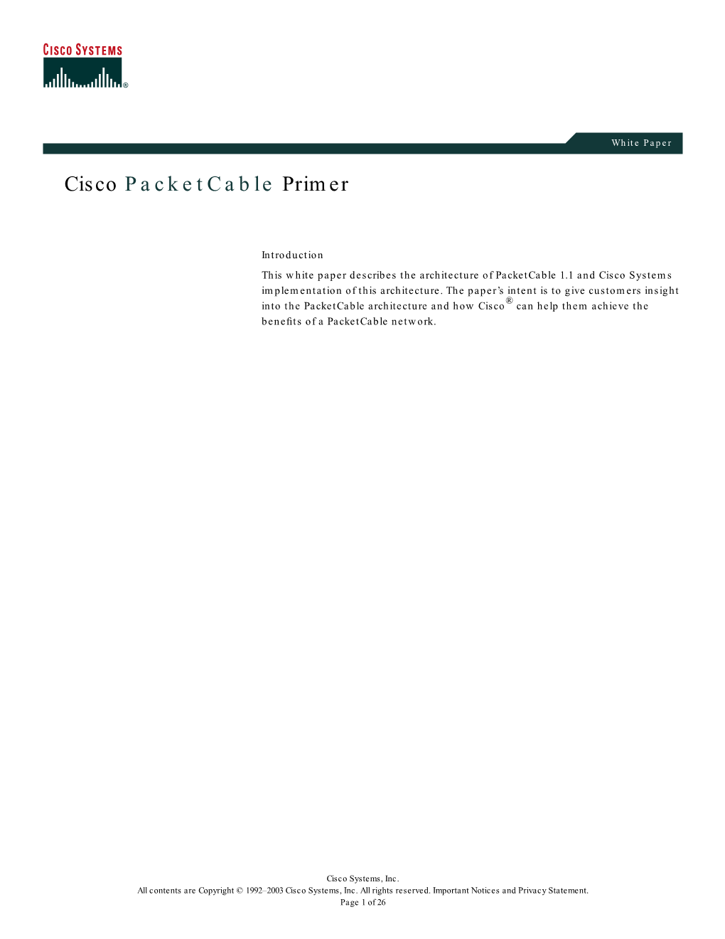 Cisco Packetcable Primer