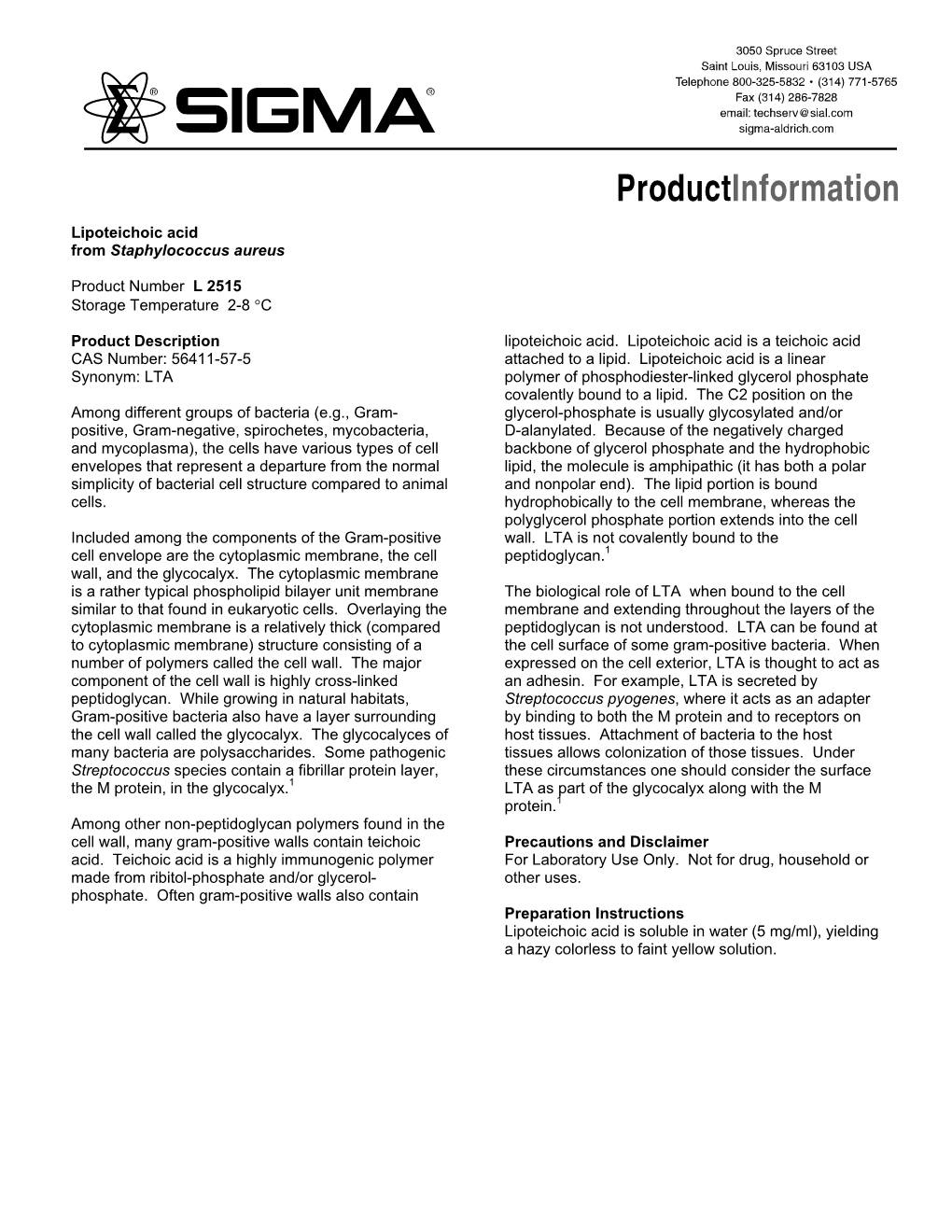 Lipoteichoic Acid from Staphylococcus Aureus