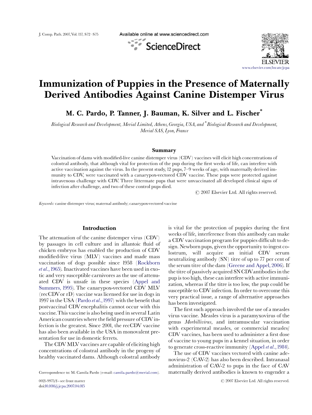 Immunization of Puppies in the Presence of Maternally Derived Antibodies Against Canine Distemper Virus