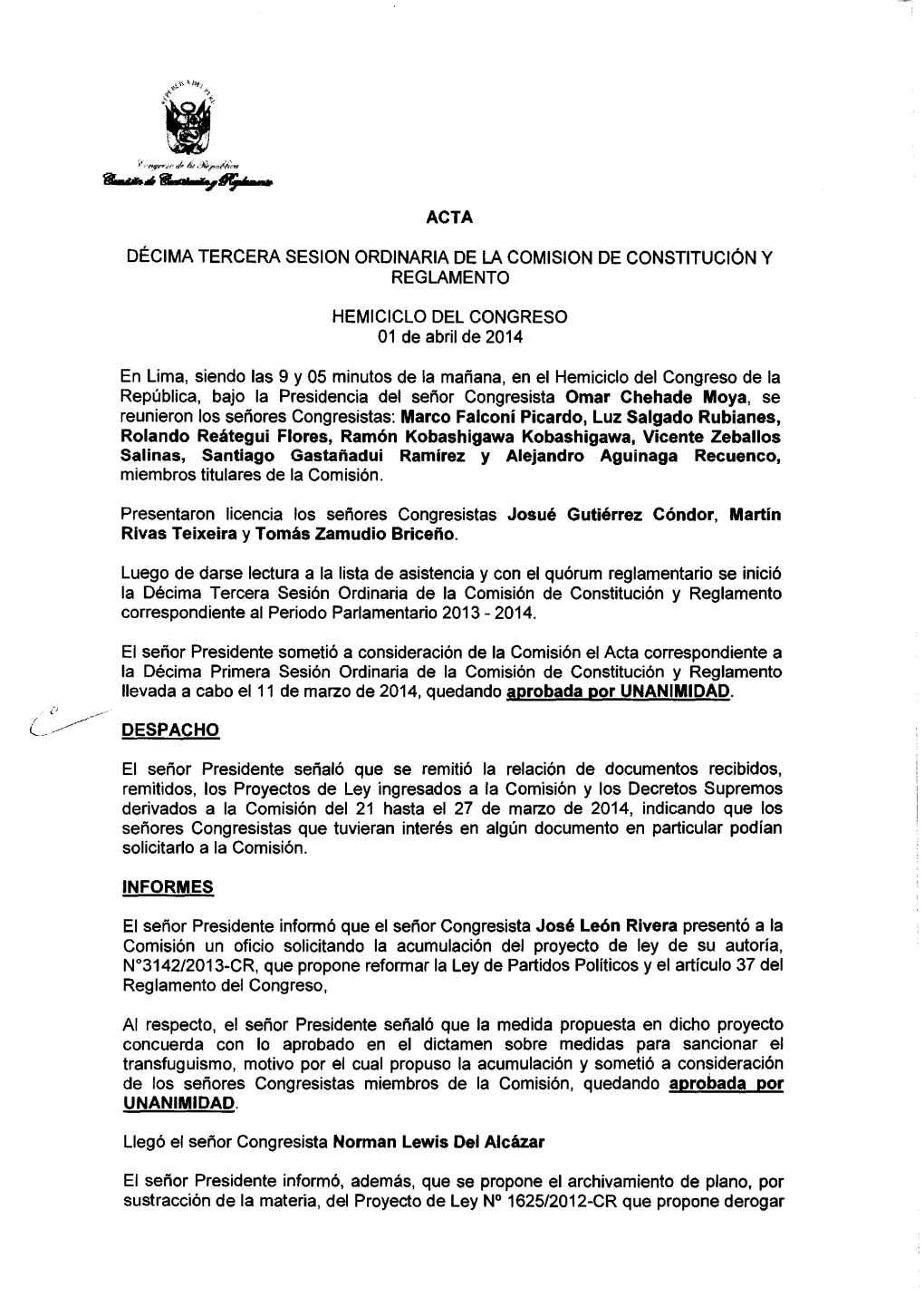 Acta Décima Tercera Sesion Ordinaria De La Comision De