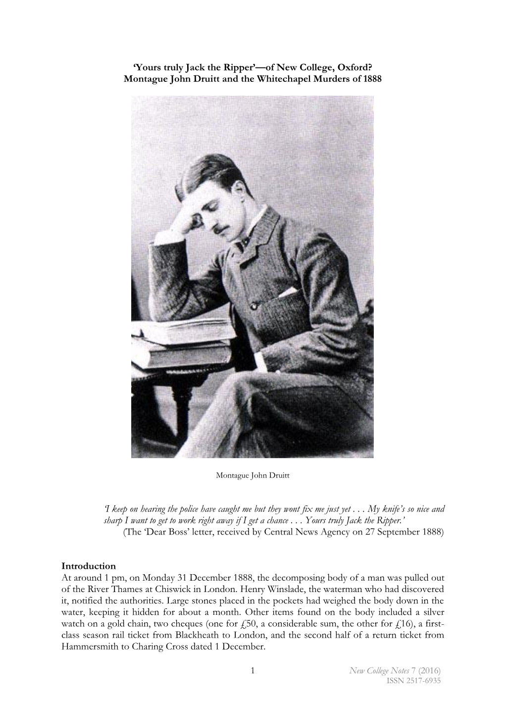 Montague John Druitt and the Whitechapel Murders of 1888