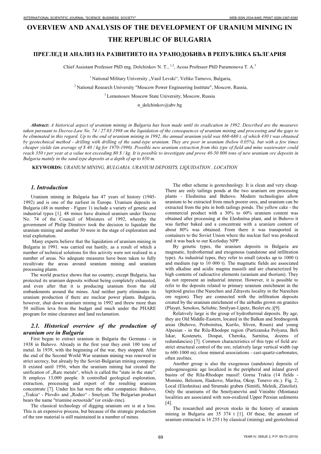 Overview and Analysis of the Development of Uranium Mining in the Republic of Bulgaria