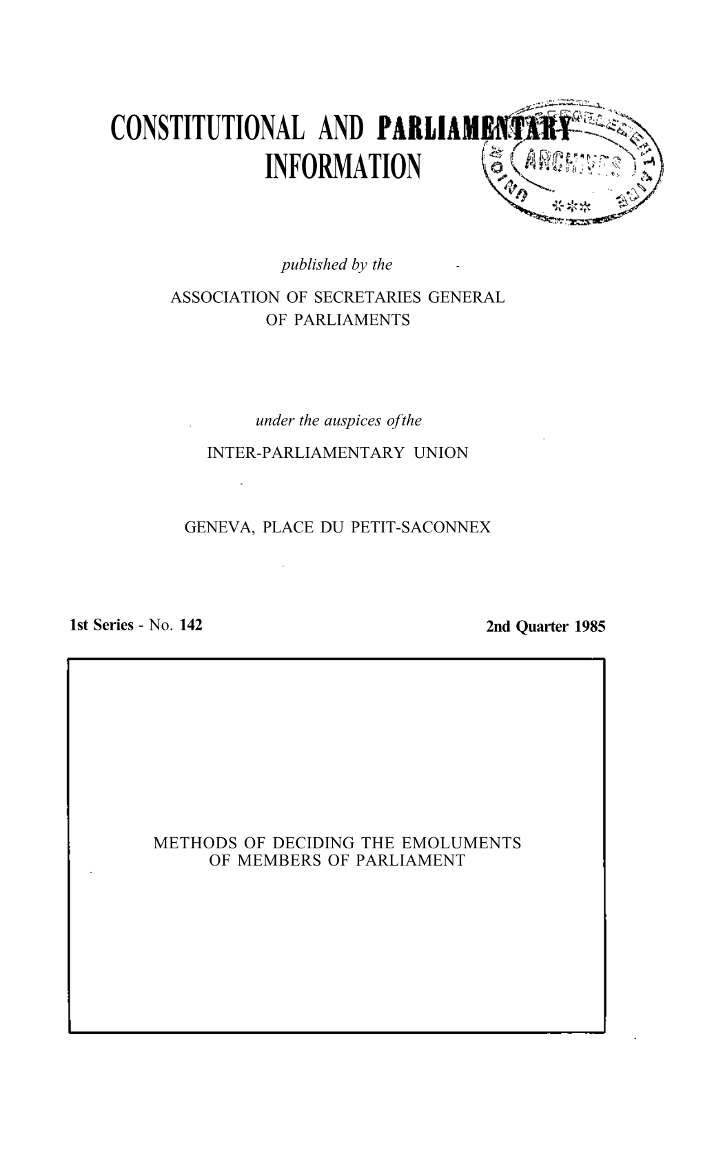 Methods of Deciding the Emoluments of Members of Parliament