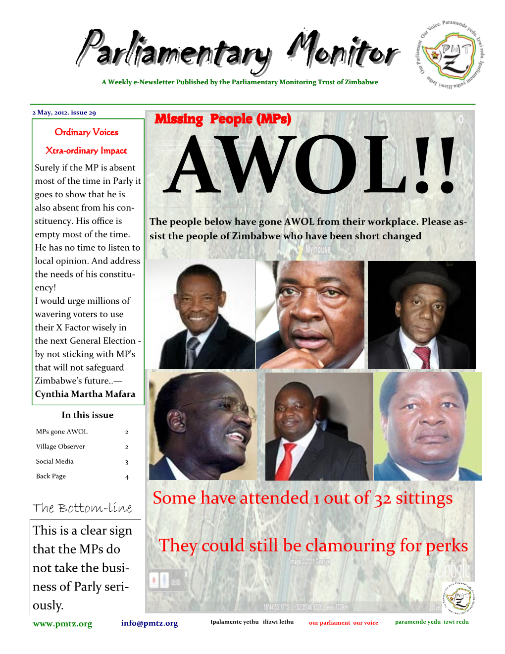 Parliamentary Monitormonitor a Weekly E-Newsletter Published by the Parliamentary Monitoring Trust of Zimbabwe