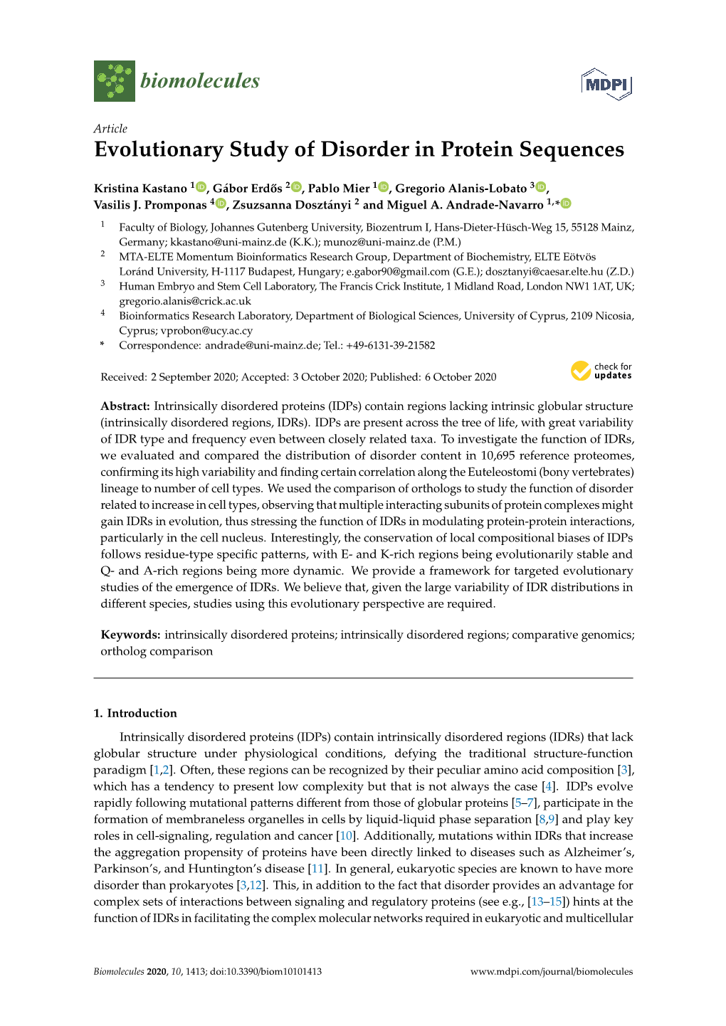 Evolutionary Study of Disorder in Protein Sequences