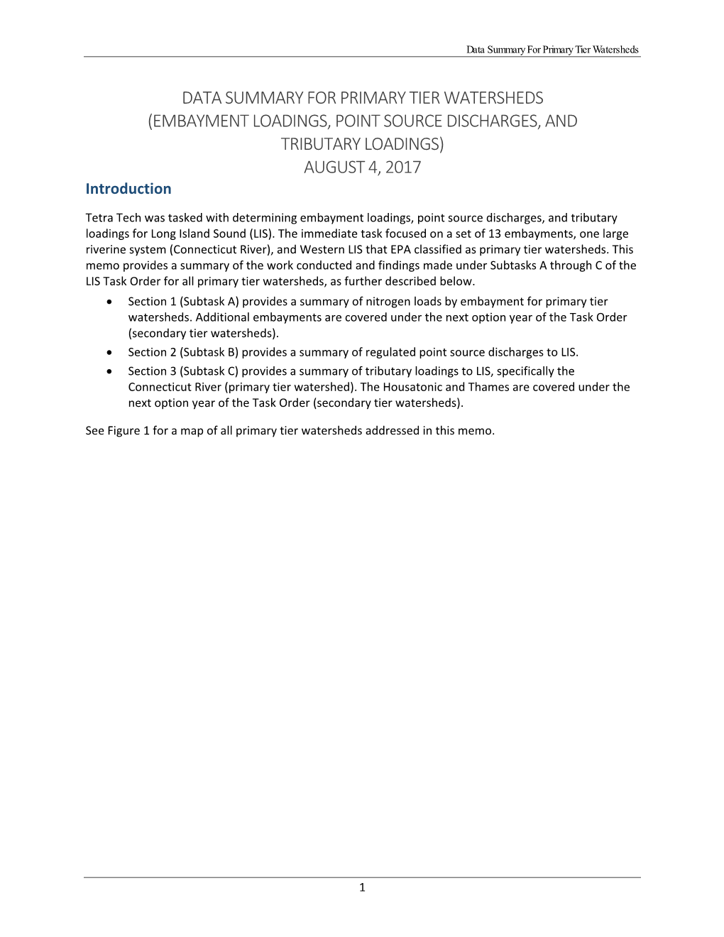 Data Summary for Primary Tier Watersheds