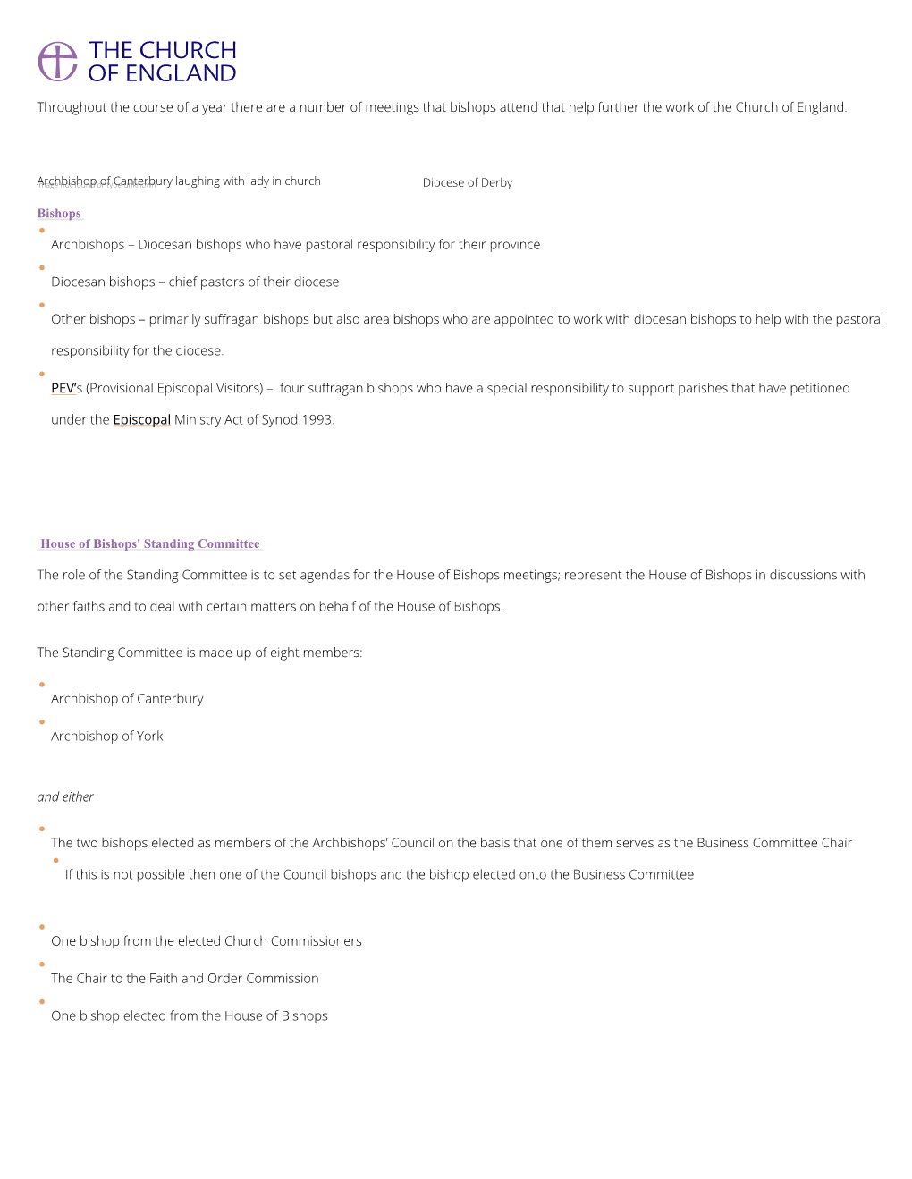 Throughout the Course of a Year There Are a Number of Meetings That Bishops Attend That Help Further the Work of the Church of England