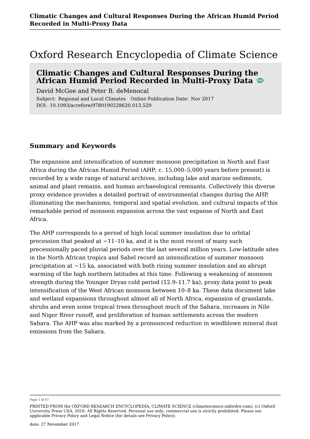 Climatic Changes and Cultural Responses During the African Humid Period Recorded in Multi-Proxy Data