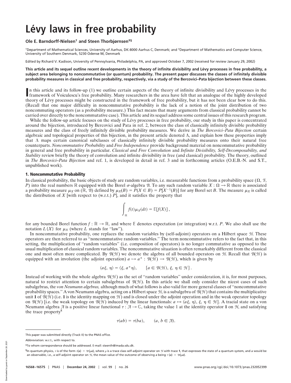 Le´Vy Laws in Free Probability