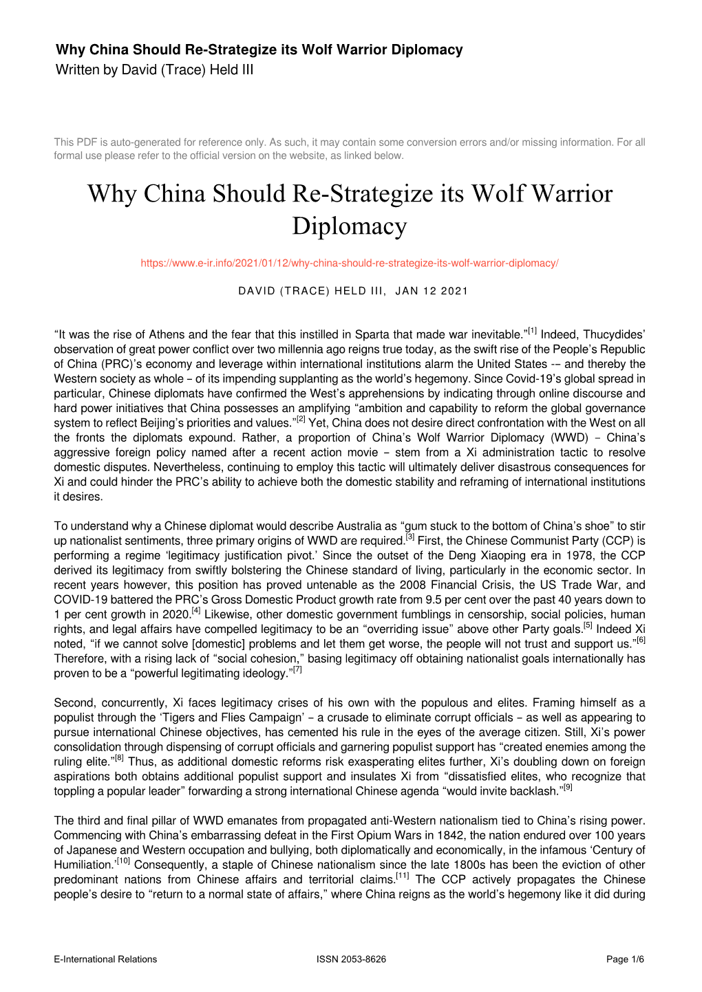Why China Should Re-Strategize Its Wolf Warrior Diplomacy Written by David (Trace) Held III