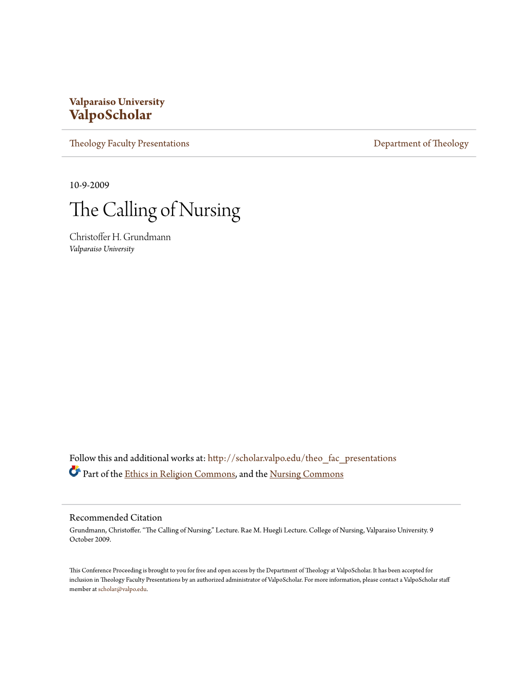 The Calling of Nursing Rae M