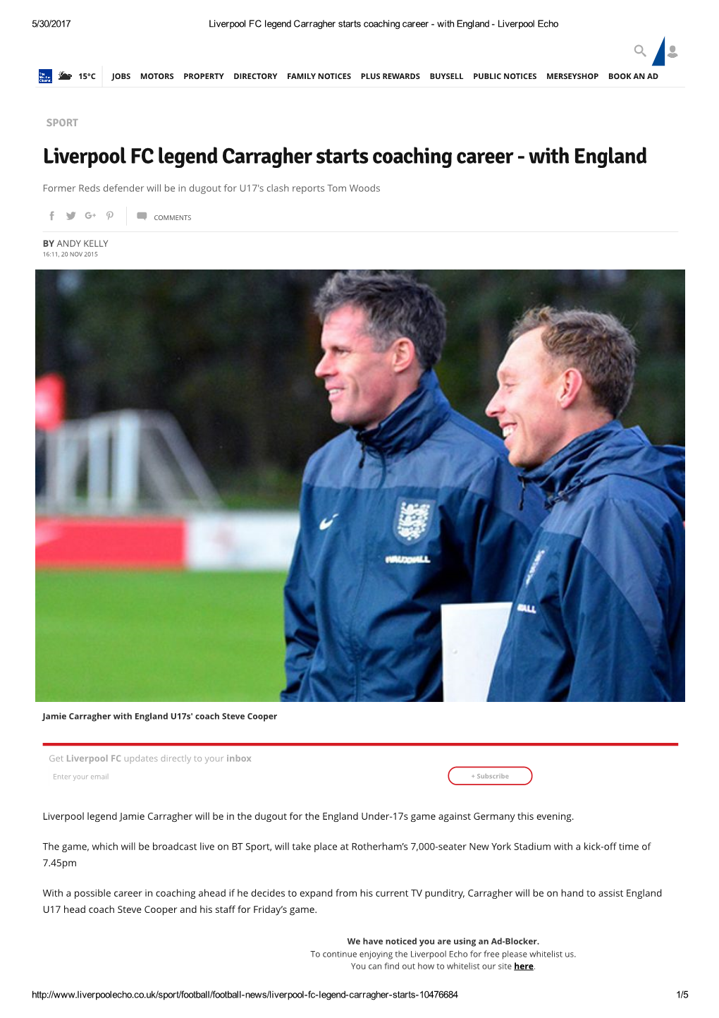 Liverpool FC Legend Carragher Starts Coaching Career ­ with England ­ Liverpool Echo