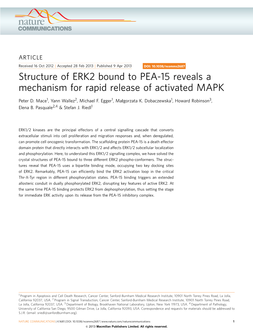Structure of ERK2 Bound to PEA-15 Reveals a Mechanism for Rapid Release of Activated MAPK