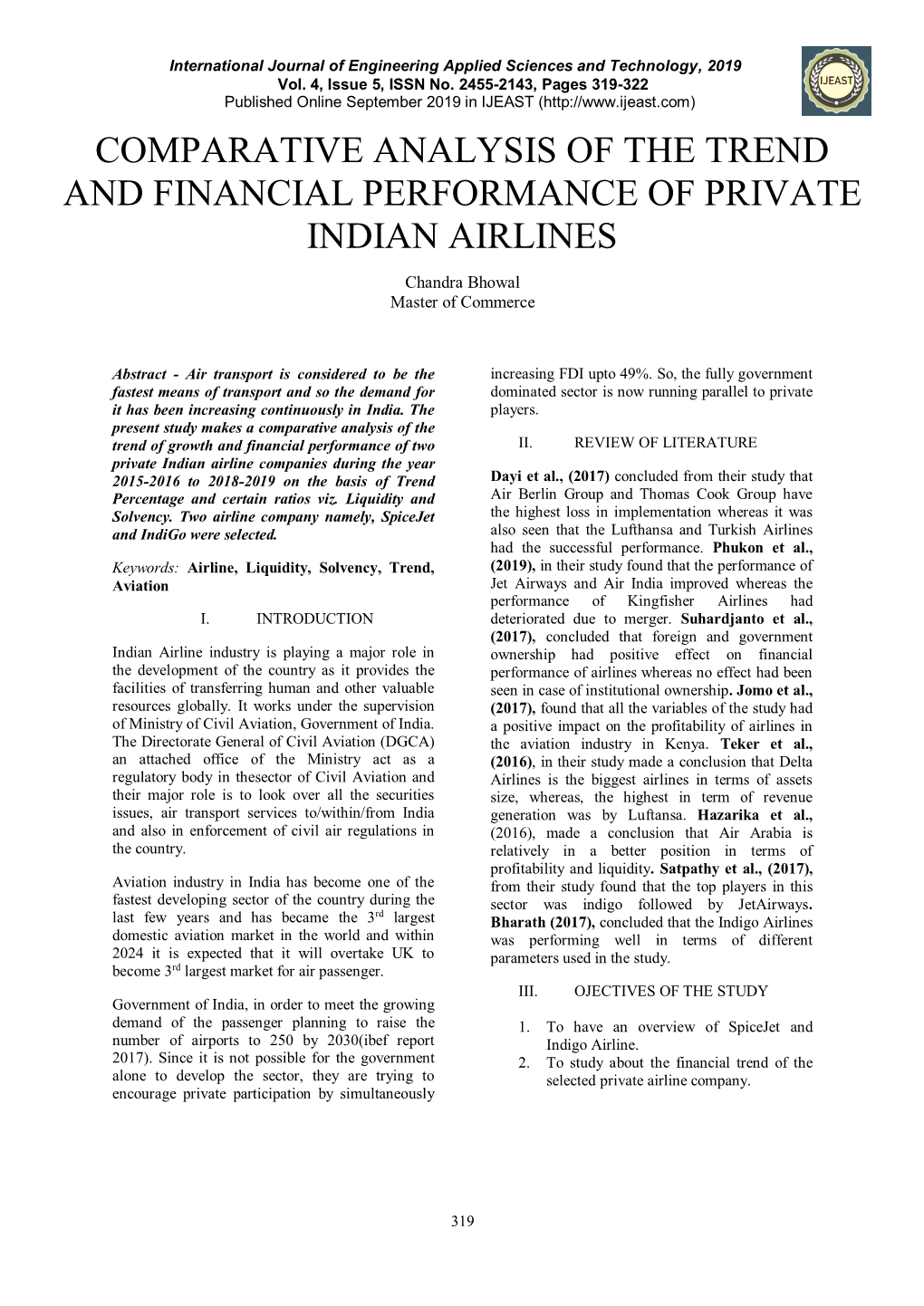 Comparative Analysis of the Trend and Financial Performance of Private Indian Airlines