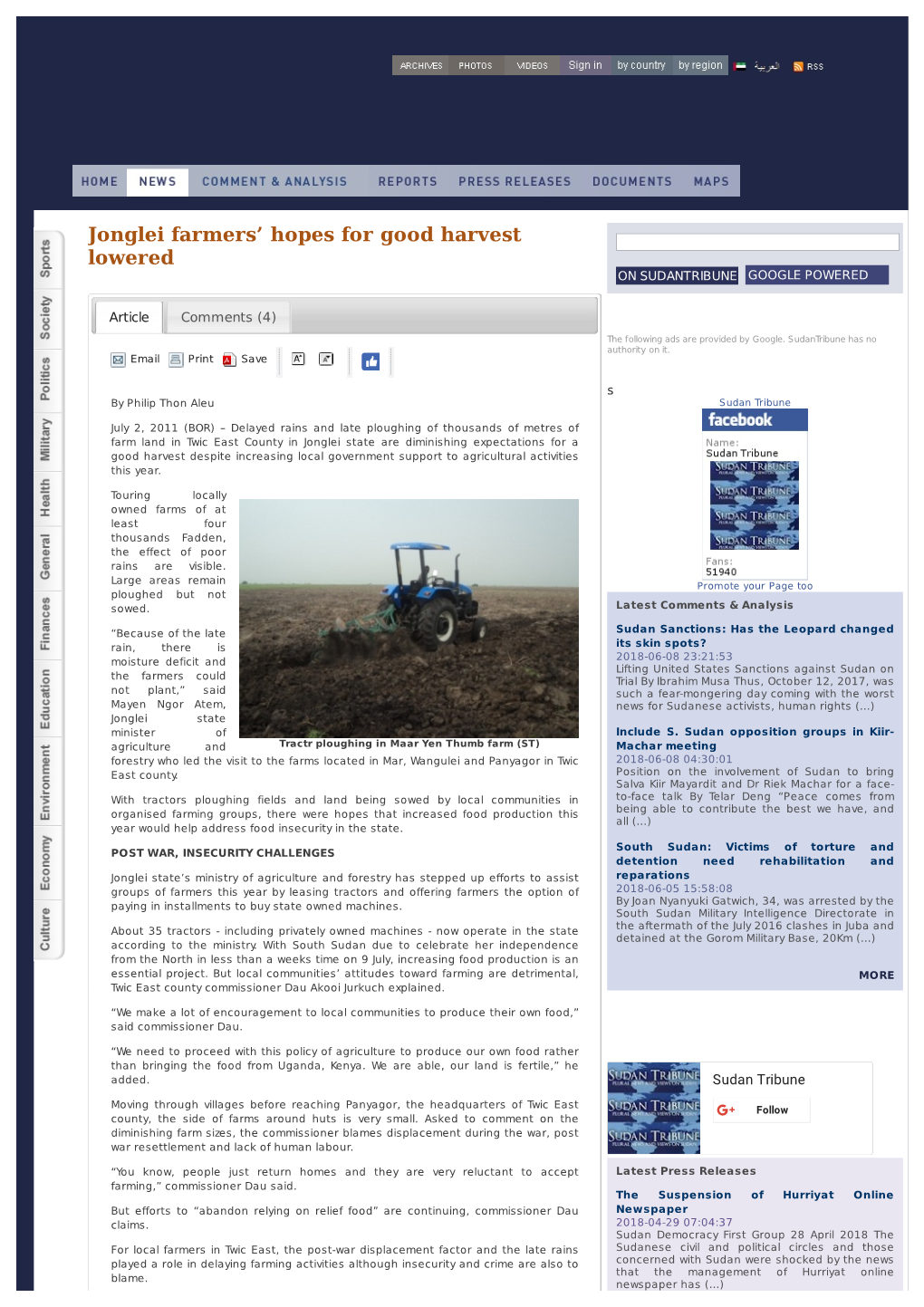 Jonglei Farmers' Hopes for Good Harvest Lowered