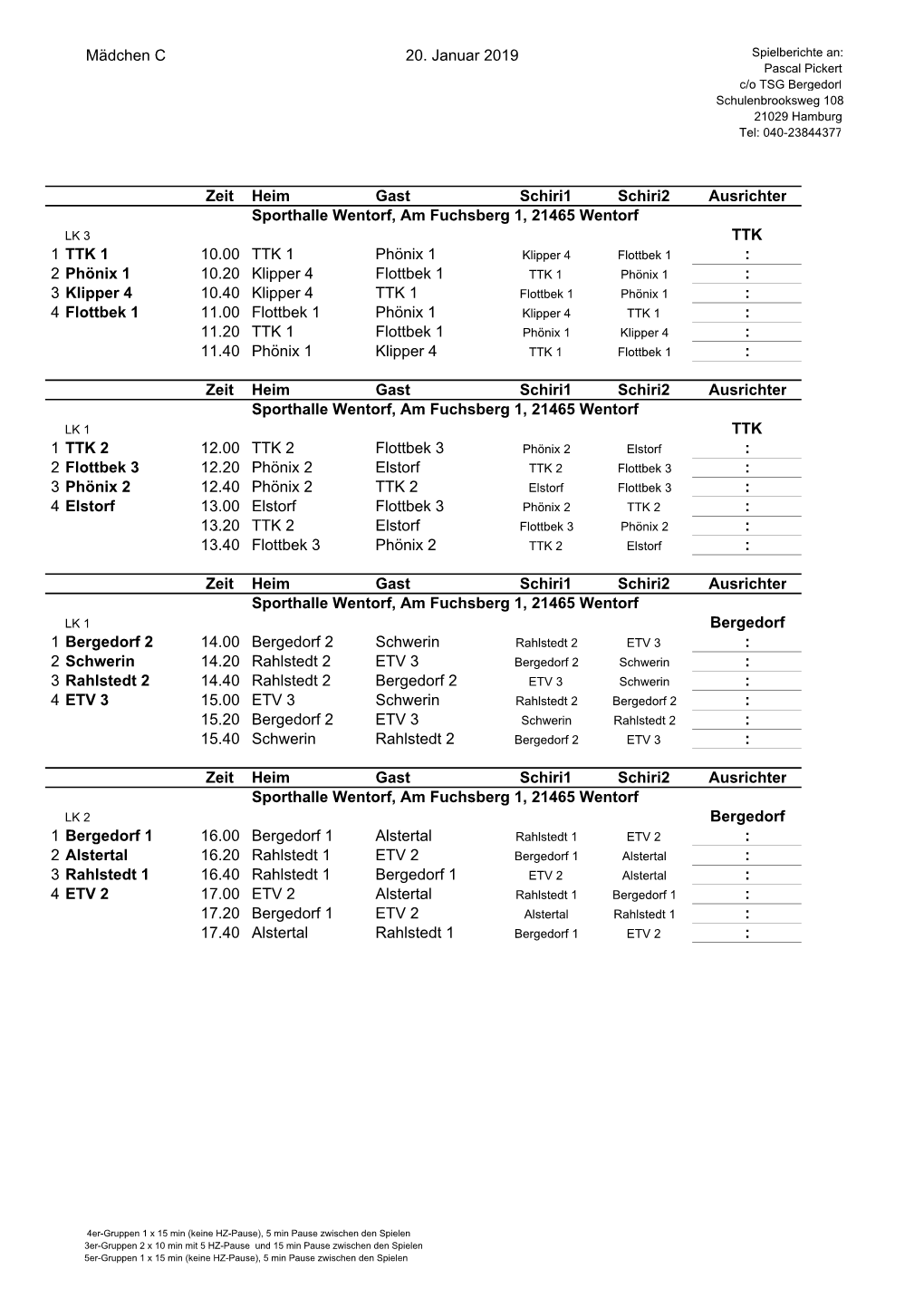 3 Spieltag MC Spielplan