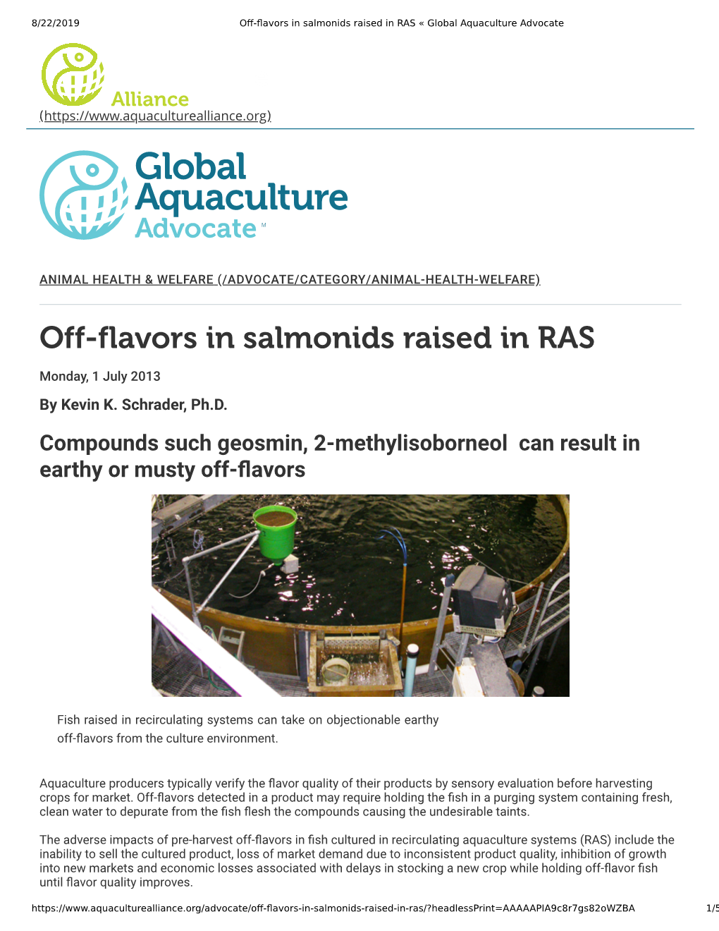 Off-Flavors in Salmonids Raised in RAS