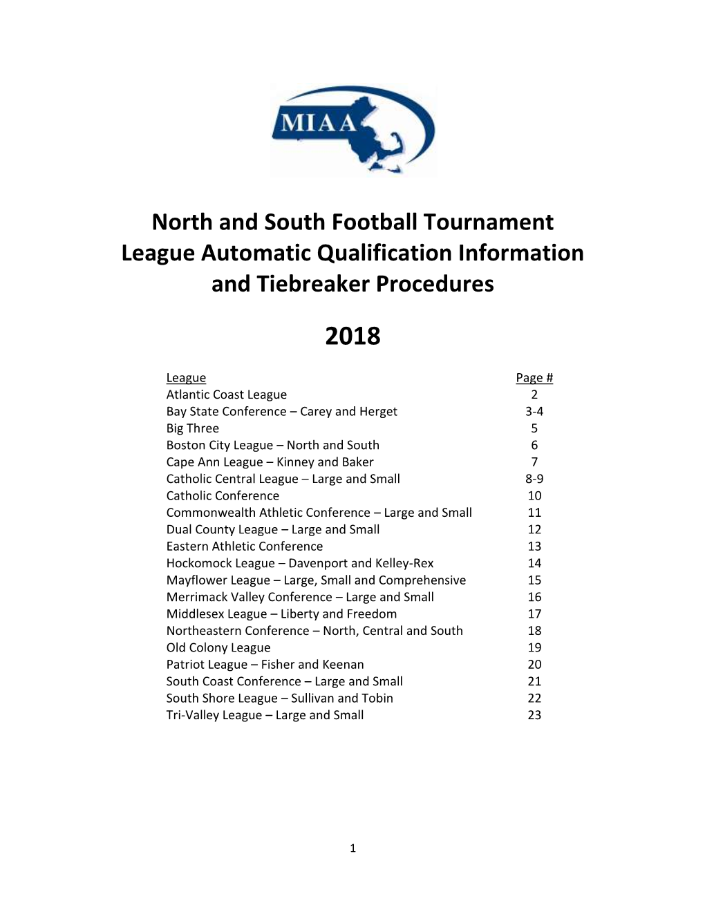 North and South Football Tournament League Automatic Qualification Information and Tiebreaker Procedures