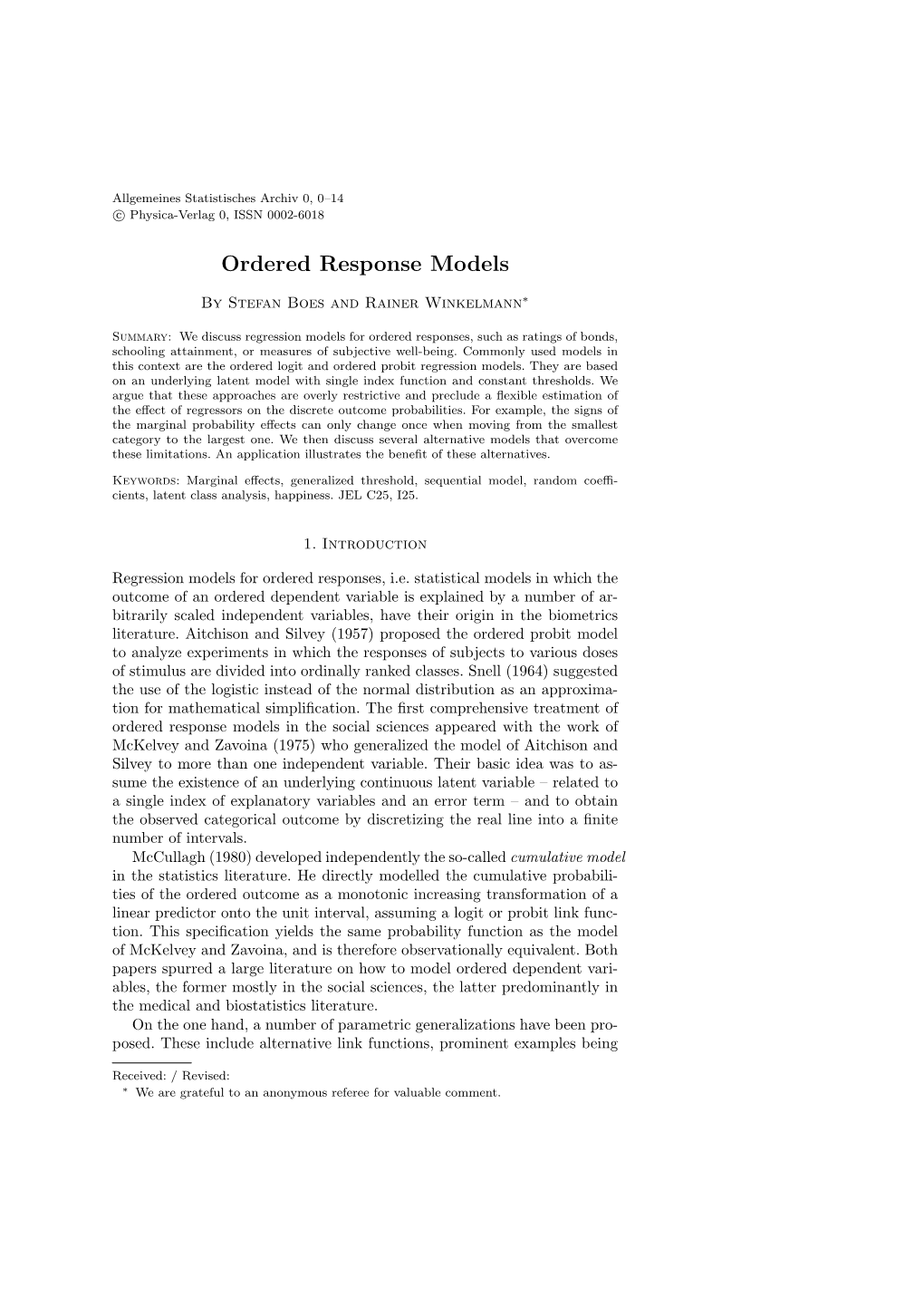 Ordered Response Models