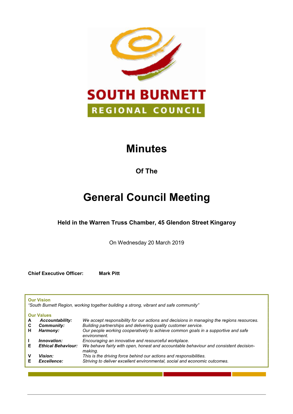 South Burnett Regional Council General Meeting – Minutes - Wednesday 20 March 2019