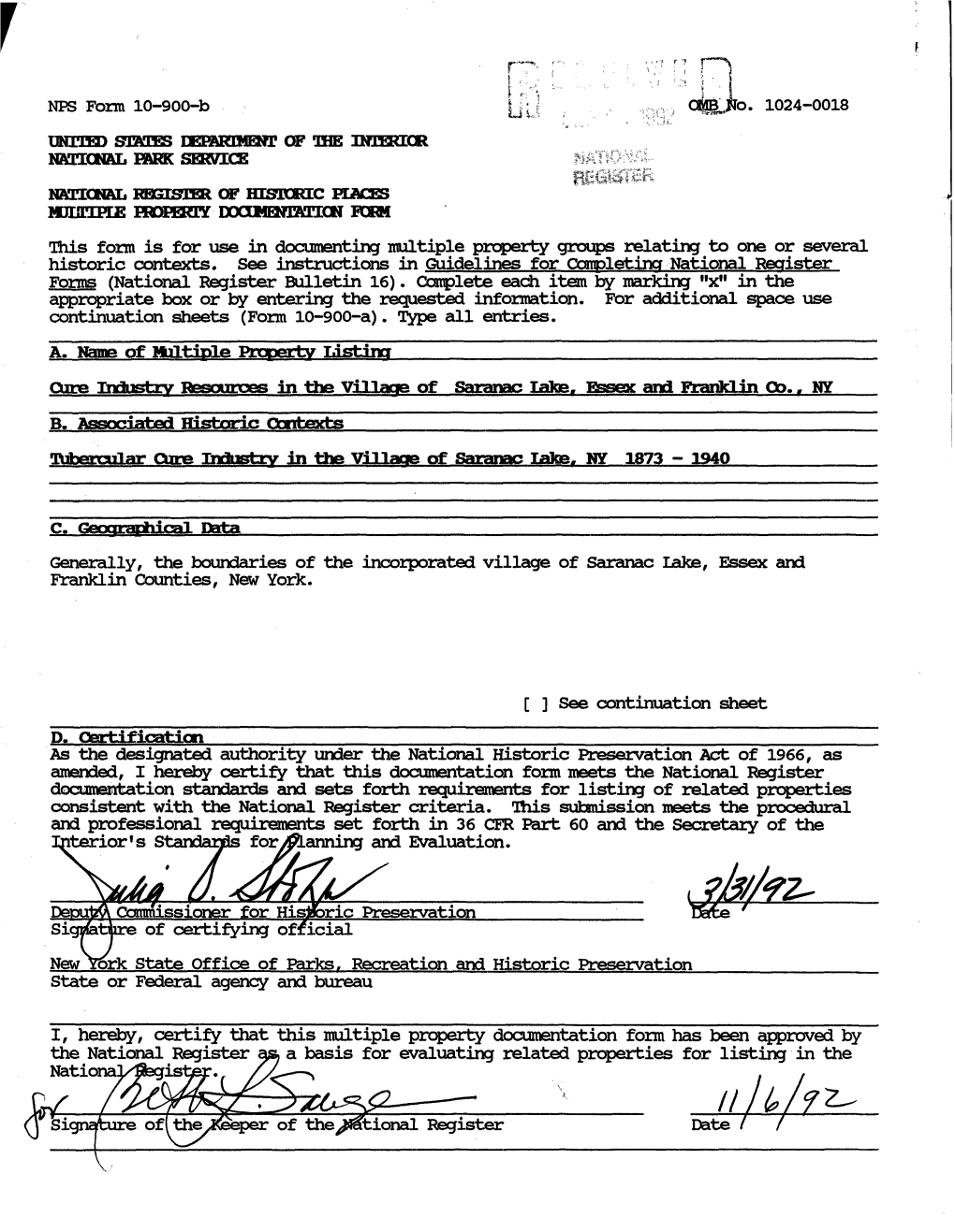 This Form Is for Use in Documenting Multiple Property Groups Relating to One Or Several Historic Contexts