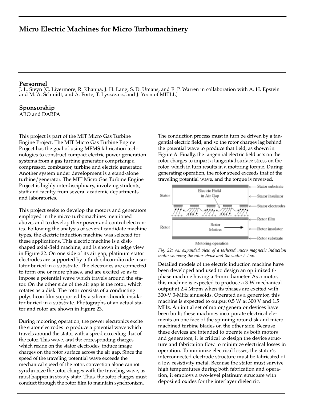 Micro Electric Machines for Micro Turbomachinery