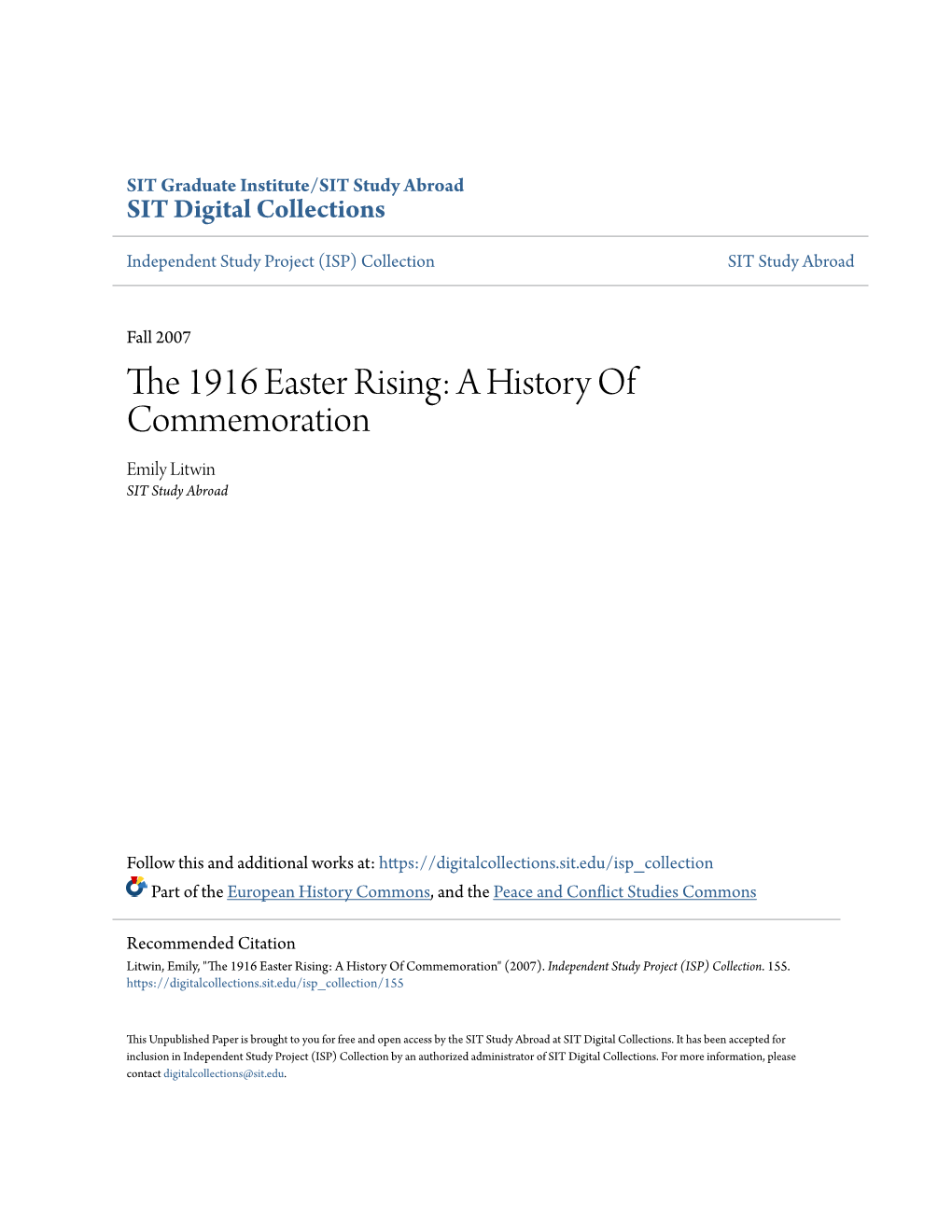 The 1916 Easter Rising: a History of Commemoration