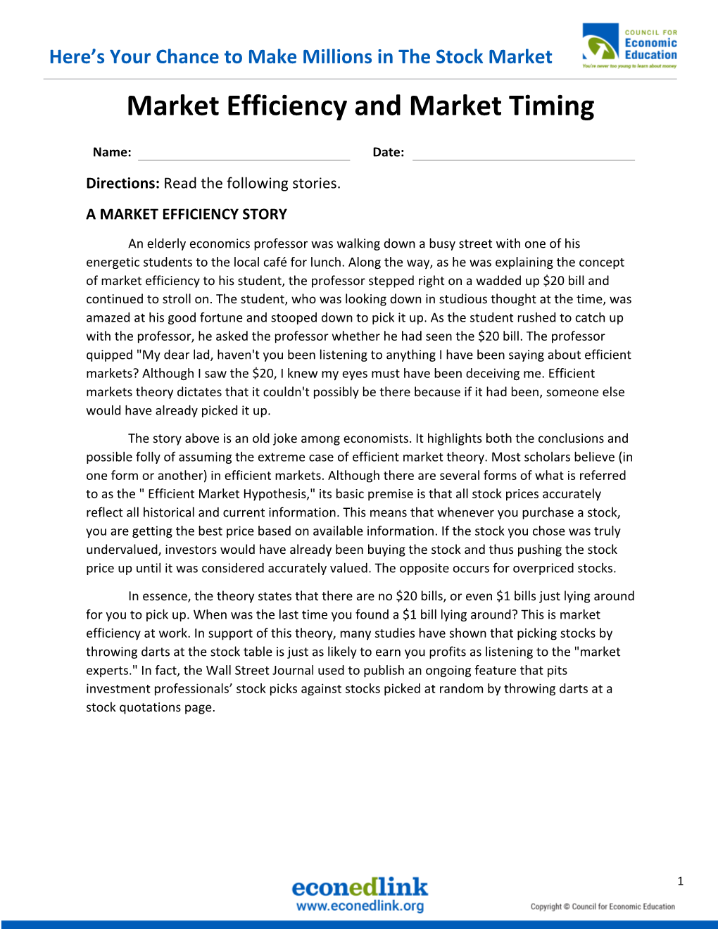 Market Efficiency and Market Timing