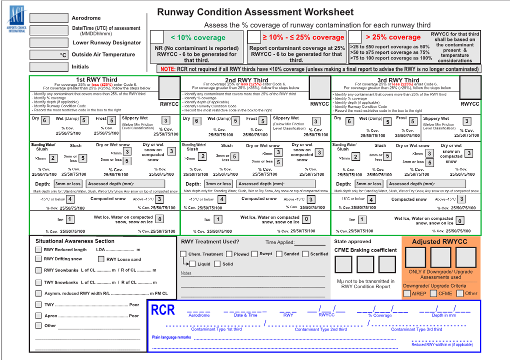 Runway Condition Assessment Worksheet