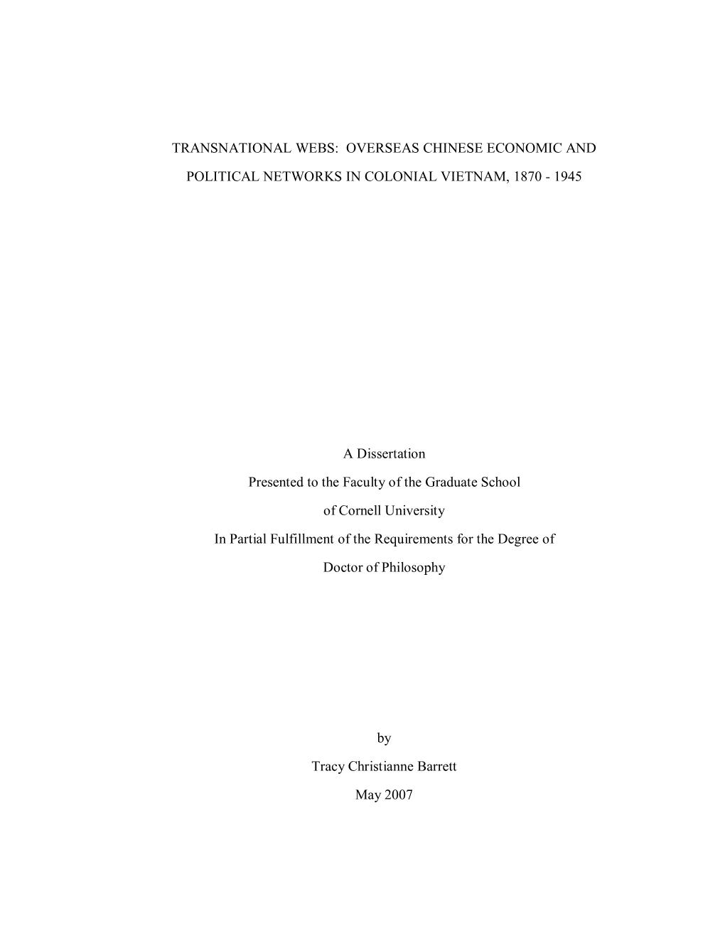 Transnational Webs: Overseas Chinese Economic and Political Networks in Colonial Vietnam, 1870 - 1945