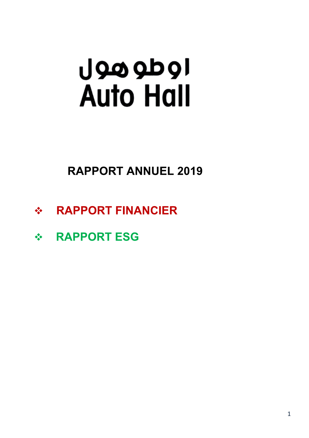 Rapport Annuel 2019 Rapport Financier Rapport