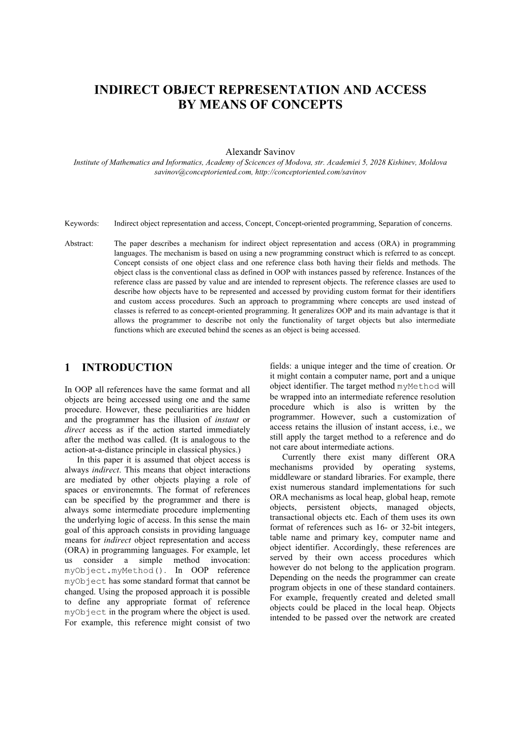 Indirect Object Representation and Access by Means of Concepts